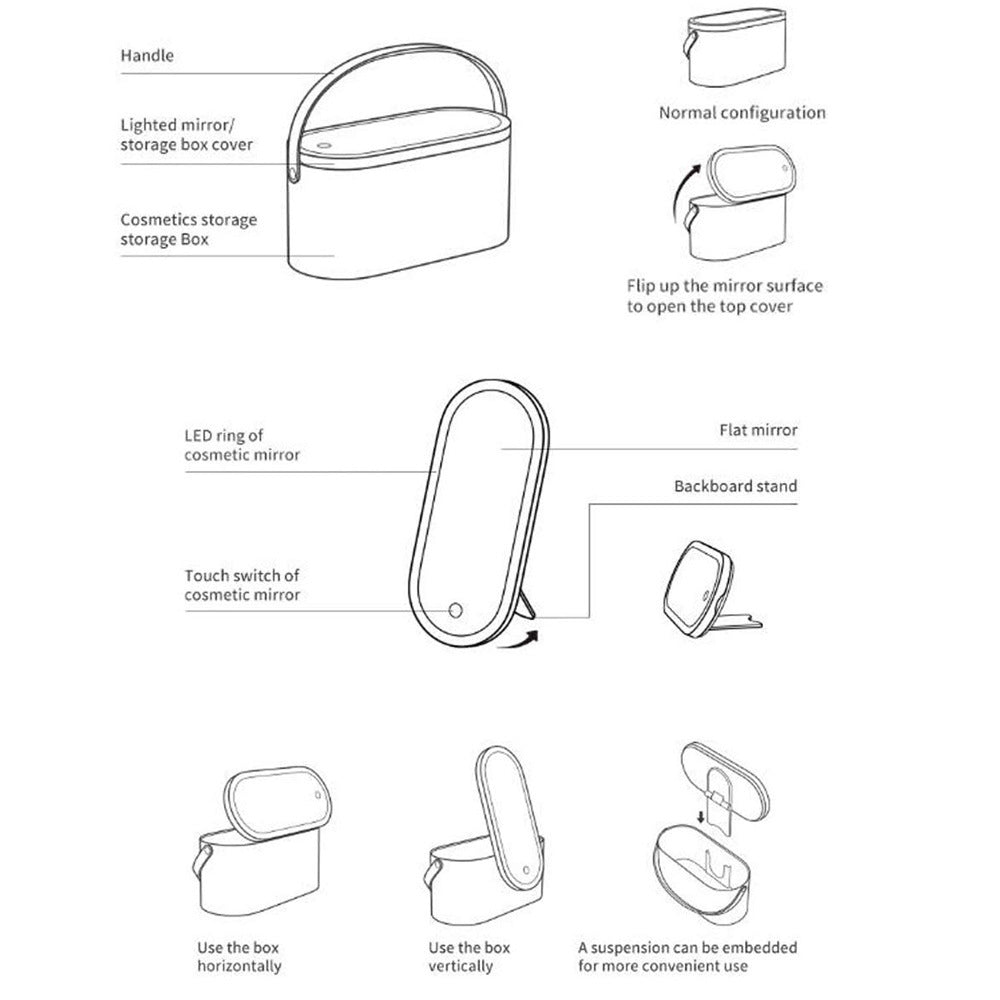 Travel LED Light Cosmetic Mirror Storage Box Large Capacity